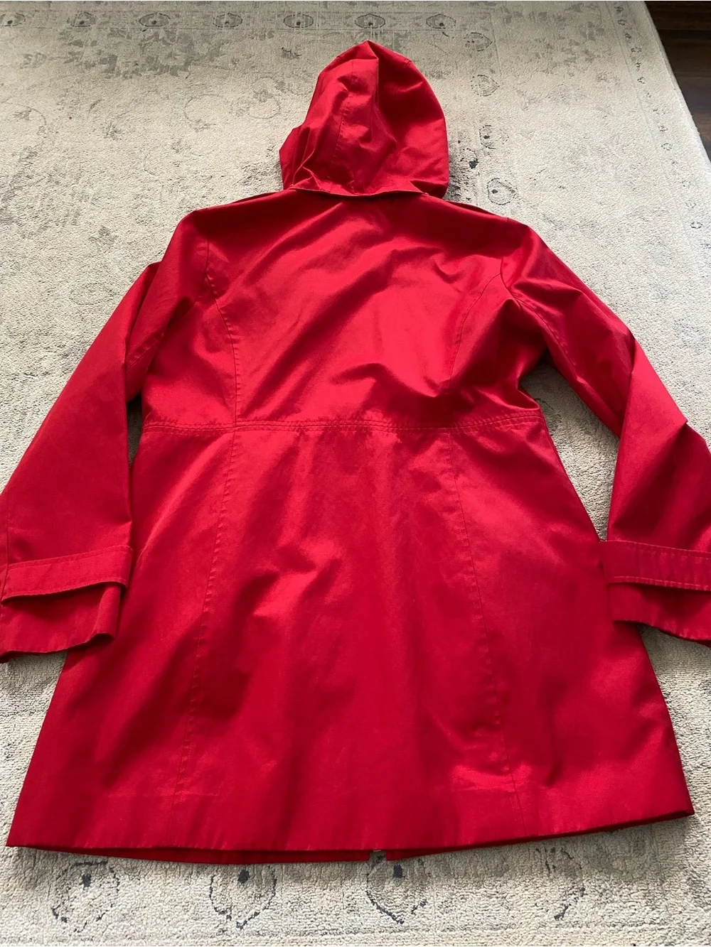 Michael Kors Hooded Rain Jacket Trench Coat Medium Red w/ Gold Hardware